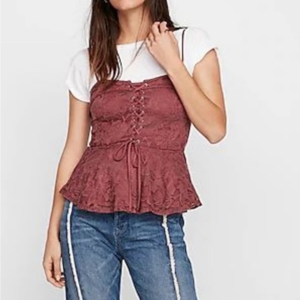 Express Lace-Up Peplum Camisole - Mauve